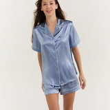 Women’s Short-Sleeve & Shorts Silk Pajama Set In Haze Blue