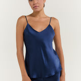 Women’s Pure Silk Camisole Pajama Set In Navy Blue