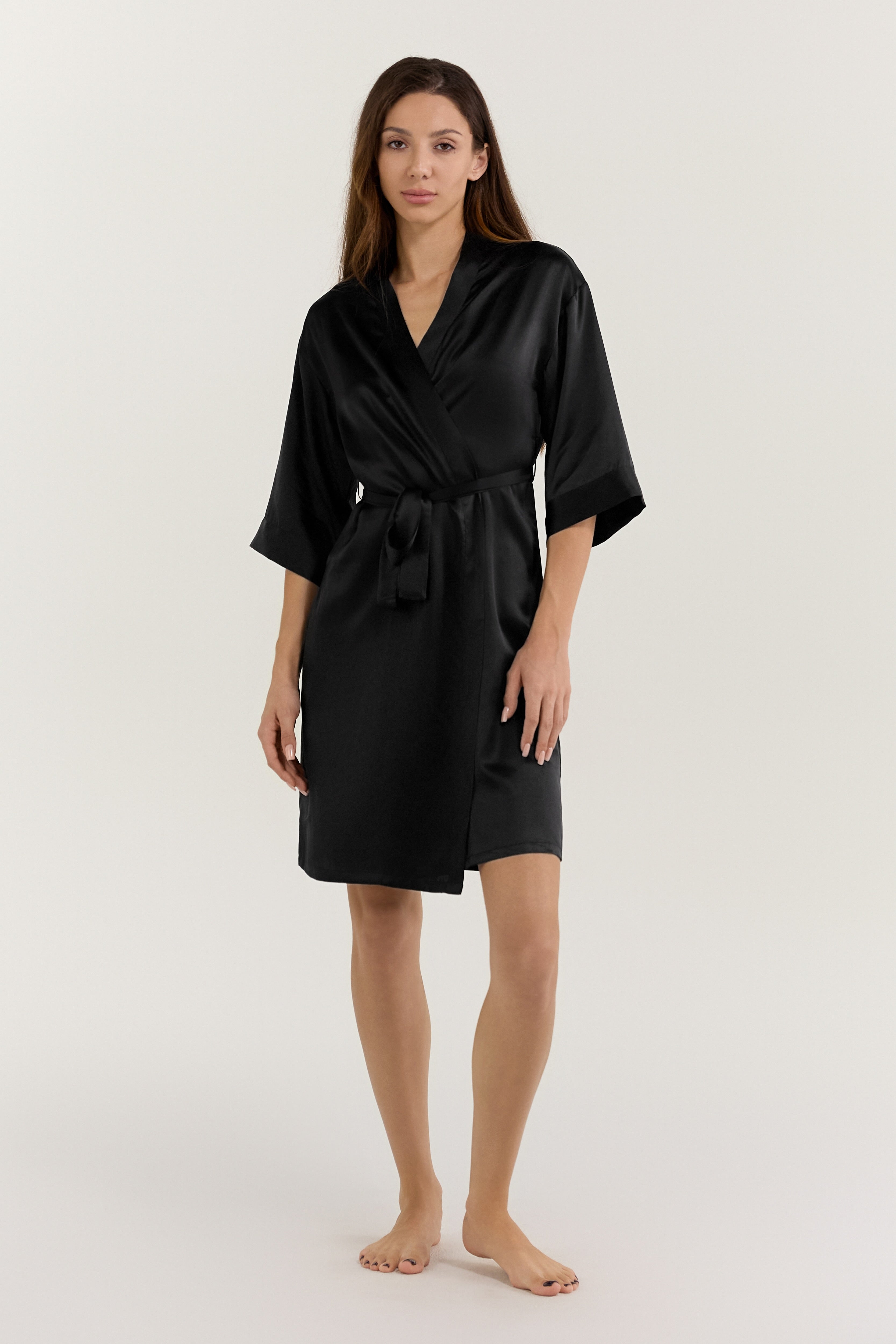 Pure Silk Basic Women's Robe with Lace Design