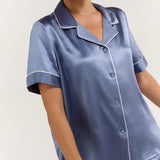 Women's Pure Silk Pajama Set - Short Sleeve Top & Pants In Dusk Lavender