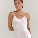 Pure Silk Spaghetti Strap Nightgown Slip Dress In White