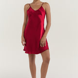 Pure Silk Spaghetti Strap Nightgown Slip Dress In Burgundy Red