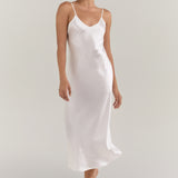 Pure Silk Spaghetti Strap Long Dress In White
