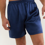Men’s Pure Silk Lounge Shorts In Navy Blue