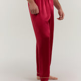 Men’s Pure Silk Sleep Bottoms In Burgundy Red