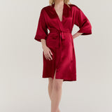 Women’s Pure Silk Mid-Length Robe In Burgundy Red