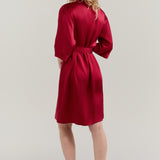 Women’s Pure Silk Mid-Length Robe In Burgundy Red