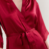 Women’s Pure Silk Mid-Length Robe In Burgundy Red