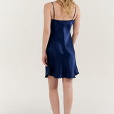 Pure Silk Spaghetti Strap Nightgown Slip Dress In Navy Blue