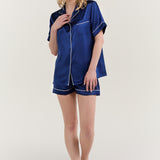 Women’s Short-Sleeve & Shorts Silk Pajama Set In Navy Blue