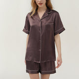 Women’s Short-Sleeve & Shorts Silk Pajama Set In Coffee