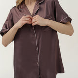 Women’s Short-Sleeve & Shorts Silk Pajama Set In Coffee