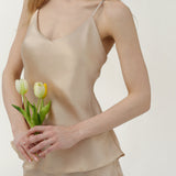 Women’s Pure Silk Camisole Pajama Set In Champagne