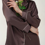 Women’s Long-Sleeve & Pants Silk Pajama In Coffee