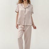 Women's Pure Silk Pajama Set - Short Sleeve Top & Pants In Petal Pink