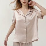 Women's Pure Silk Pajama Set - Short Sleeve Top & Pants In Petal Pink