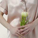 Women's Pure Silk Pajama Set - Short Sleeve Top & Pants In Petal Pink