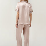 Women's Pure Silk Pajama Set - Short Sleeve Top & Pants In Petal Pink