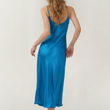 Pure Silk Spaghetti Strap Long Dress In Peacock