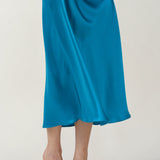 Pure Silk Spaghetti Strap Long Dress In Peacock