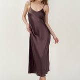 Pure Silk Spaghetti Strap Long Dress In Coffee