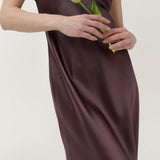 Pure Silk Spaghetti Strap Long Dress In Coffee