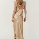 Pure Silk Spaghetti Strap Long Dress In Champagne