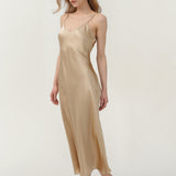 Pure Silk Spaghetti Strap Long Dress In Champagne