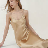 Pure Silk Spaghetti Strap Long Dress In Champagne