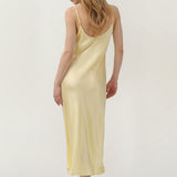 Pure Silk Spaghetti Strap Long Dress In Lemon