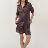 Women’s Short-Sleeve & Shorts Silk Pajama Set In Coffee