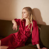 Women’s Pure Silk Mid-Length Robe In Burgundy Red