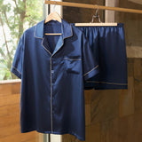 Men’s Classic Short Silk Pajama Set In Navy Blue