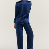 Women’s Long-Sleeve & Pants Silk Pajama In Navy Blue