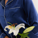 Women’s Long-Sleeve & Pants Silk Pajama In Navy Blue