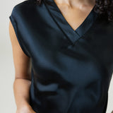 Soft Pure Silk Midi Nightgown for Women In Black