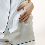 Women’s Short-Sleeve & Shorts Silk Pajama Set In White