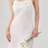 Relaxed Fit Silk Cowl Neck Nightgown In White