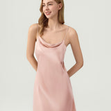 Relaxed Fit Silk Cowl Neck Nightgown In Pale Pink