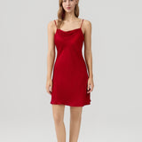 Relaxed Fit Silk Cowl Neck Nightgown In Burgundy Red