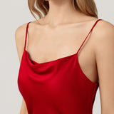 Relaxed Fit Silk Cowl Neck Nightgown In Burgundy Red