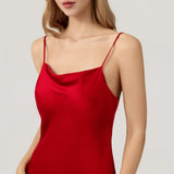 Relaxed Fit Silk Cowl Neck Nightgown In Burgundy Red