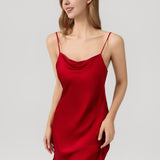 Relaxed Fit Silk Cowl Neck Nightgown In Burgundy Red