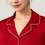 Women's Pure Silk Pajama Set - Short Sleeve Top & Long Pants In Burgundy Red
