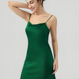 Relaxed Fit Silk Cowl Neck Nightgown In Green