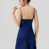 Relaxed Fit Silk Cowl Neck Nightgown In Navy Blue