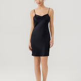 Relaxed Fit Silk Cowl Neck Nightgown In Black