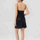 Relaxed Fit Silk Cowl Neck Nightgown In Black