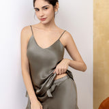 Women’s Pure Silk Camisole Pajama Set In Olive Green