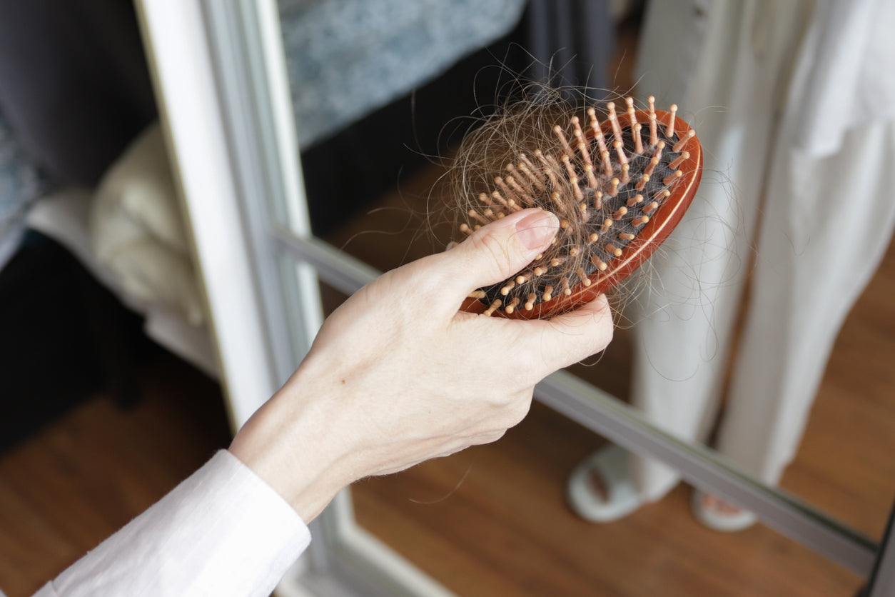 Hairbrush full of broken strands from hair breakage